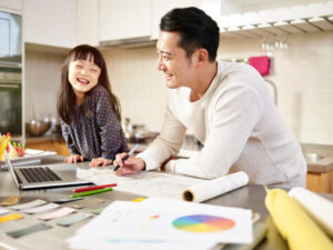 self employed father with his daughter