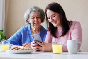 elderly mother and a young daughter